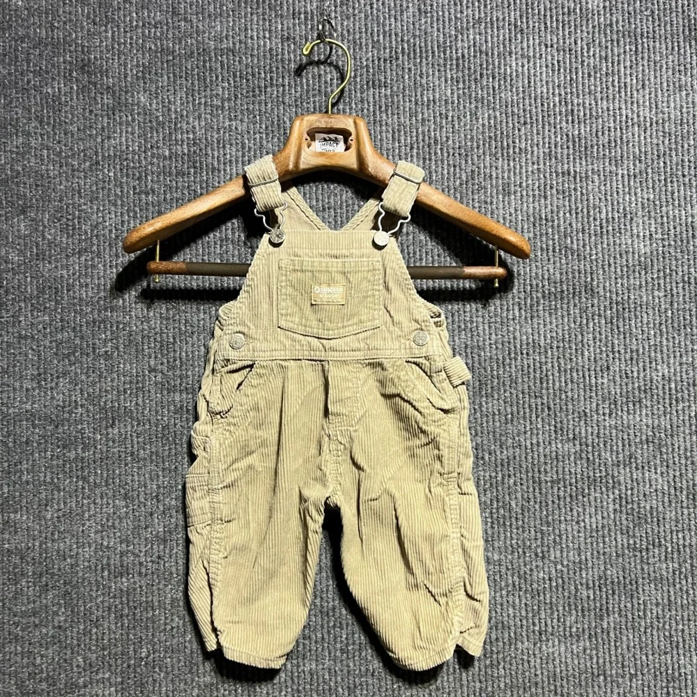 OshKosh B'gosh Corduroy Overalls Kids 12M Tan Khaki Bib Workwear Classic Cotton